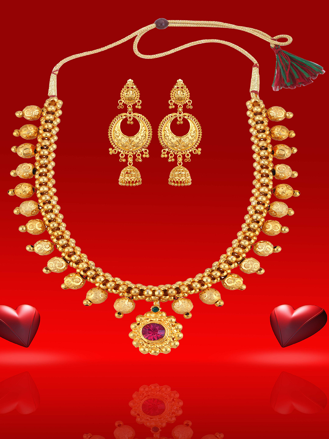 

Heer Collection Gold-Plated Artificial Stones Studded Choker Jewelry Set