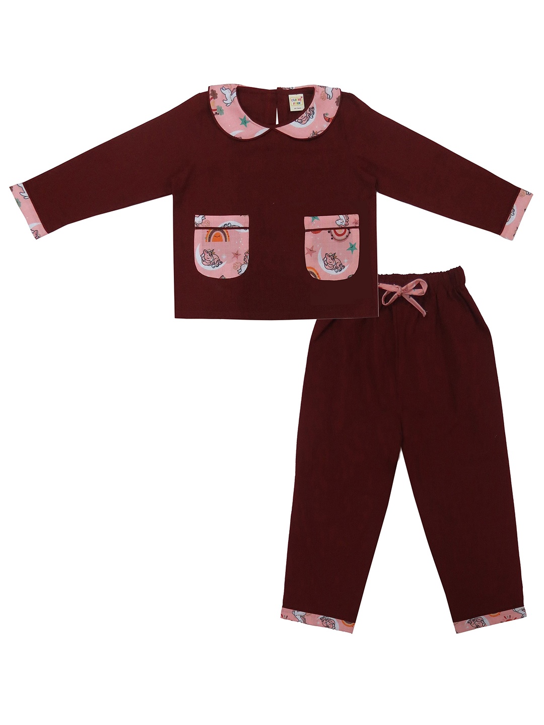 

Clothe Funn Girls Top with Pyjamas, Maroon
