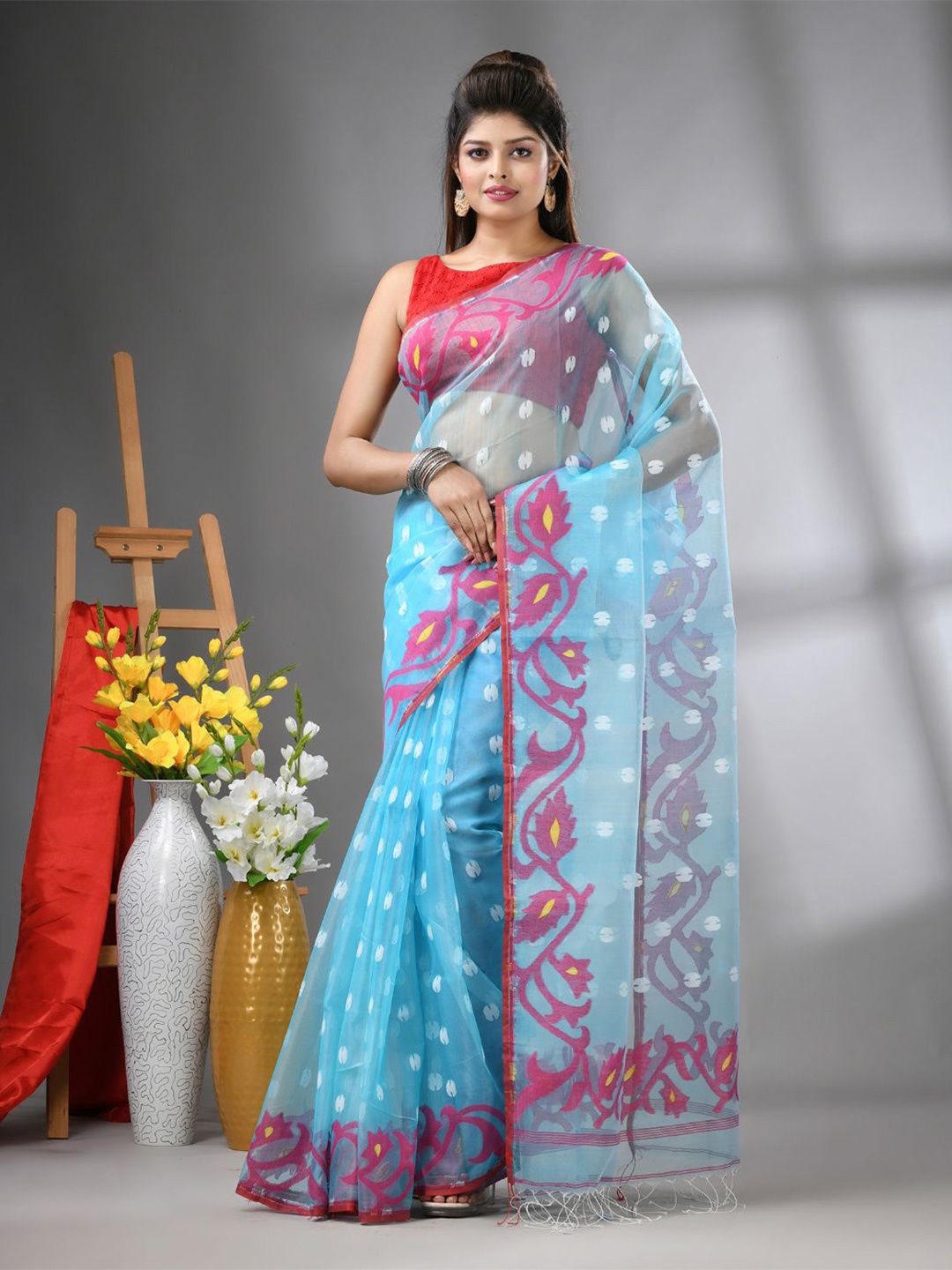 

Charukriti Ethnic Motifs Pure Silk Saree, Blue
