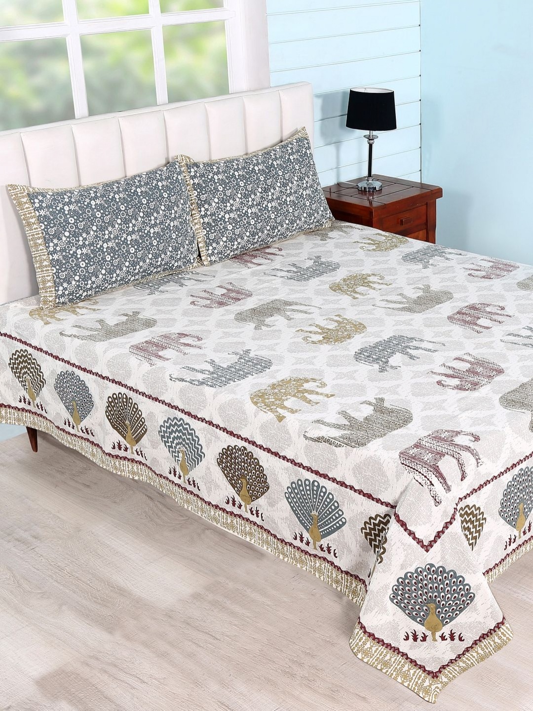 

Soumya Brown & White Ethnic Motifs 260 TC Pure Cotton Queen Bedsheet With 2 Pillow Covers