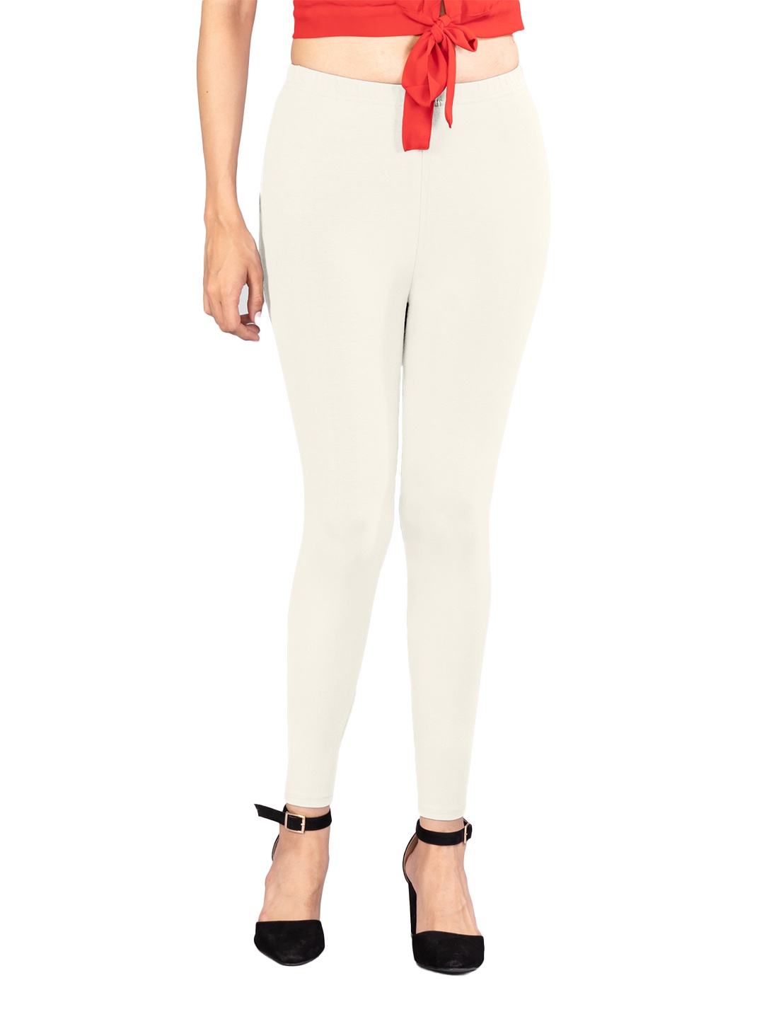 

indian flower Mid-Rise Ankle-Length Leggings, Off white