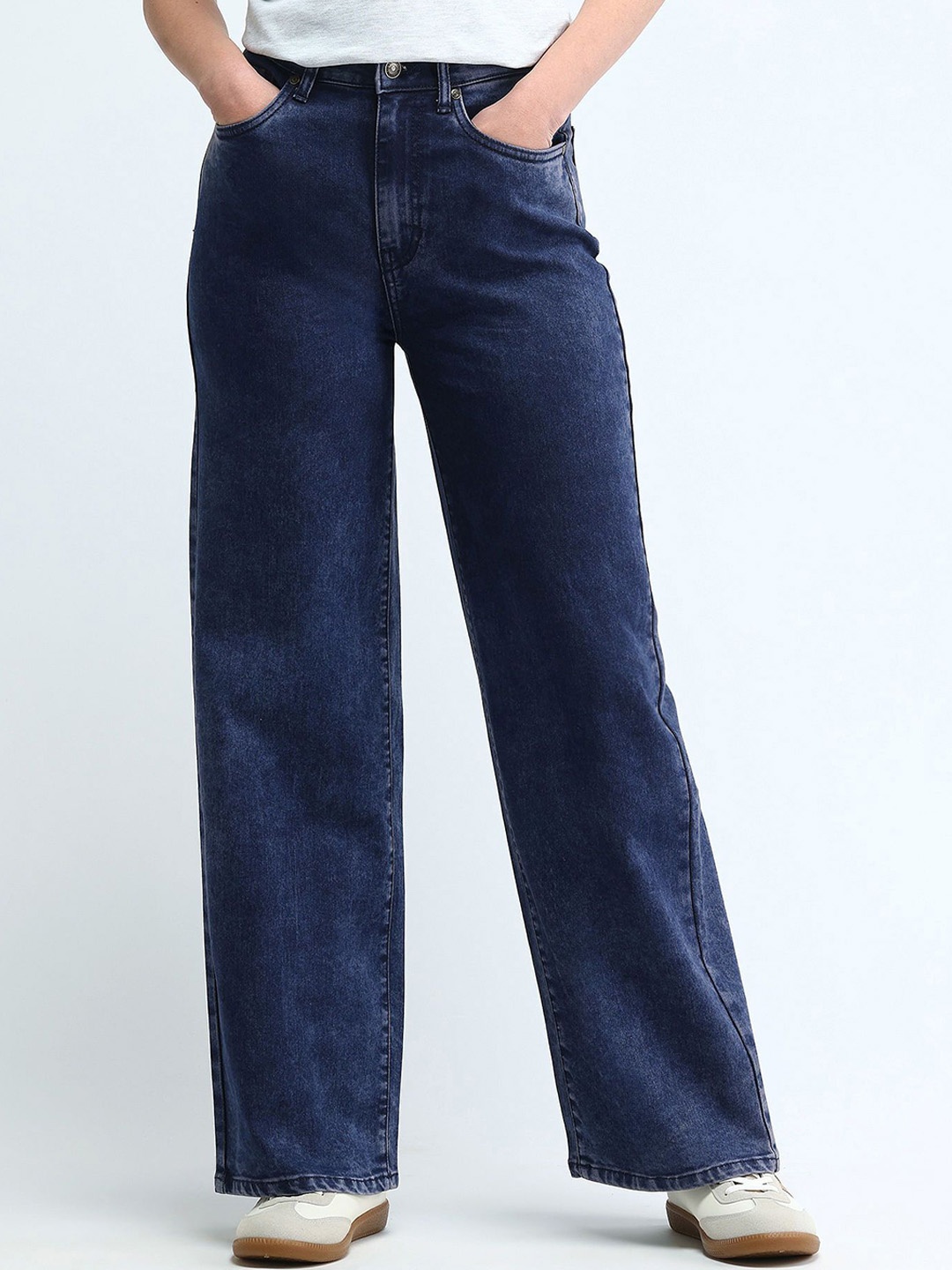 

U.S. Polo Assn. Women Wide Leg High-Rise Light Fade Stretchable Jeans, Blue