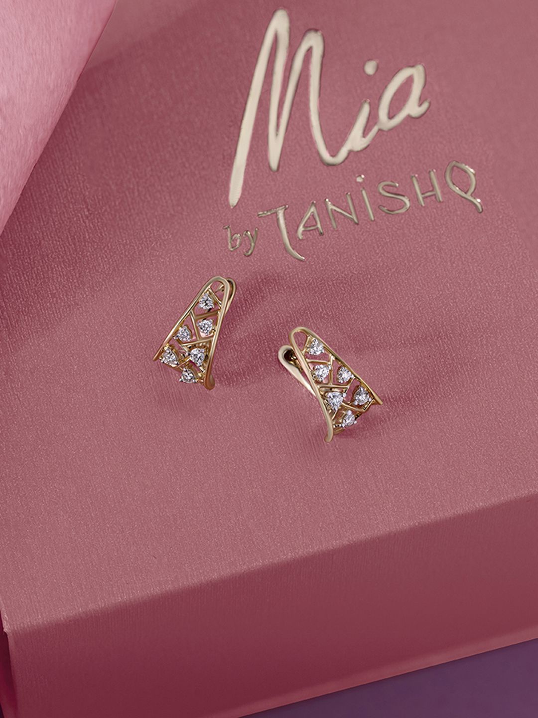 

Mia by Tanishq Women 14 KT Gold Diamond-Studded Hoop Earrings - 1.513g