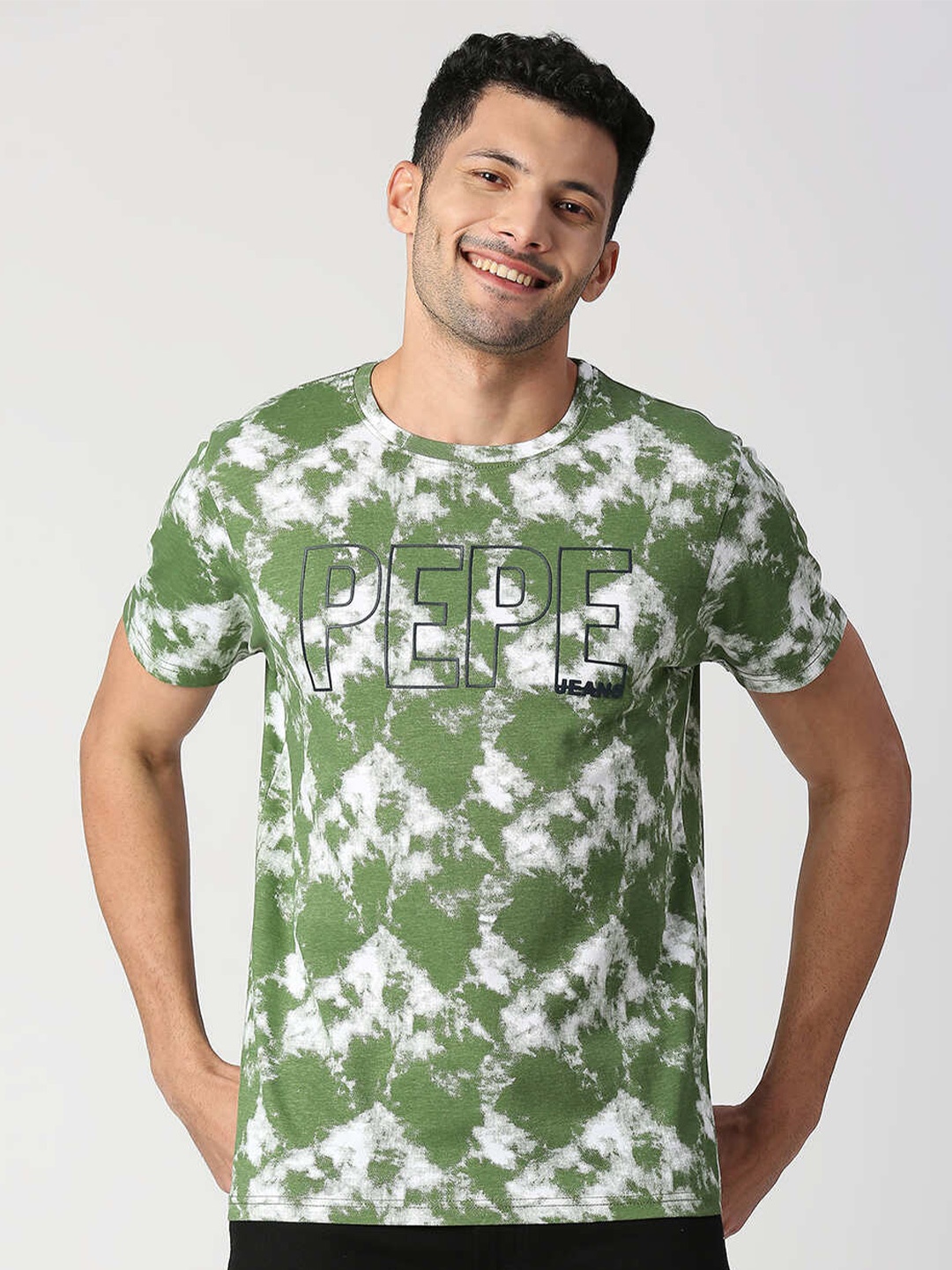 

Pepe Jeans Men Tie and Dye Pure Cotton Slim Fit T-shirt, Olive