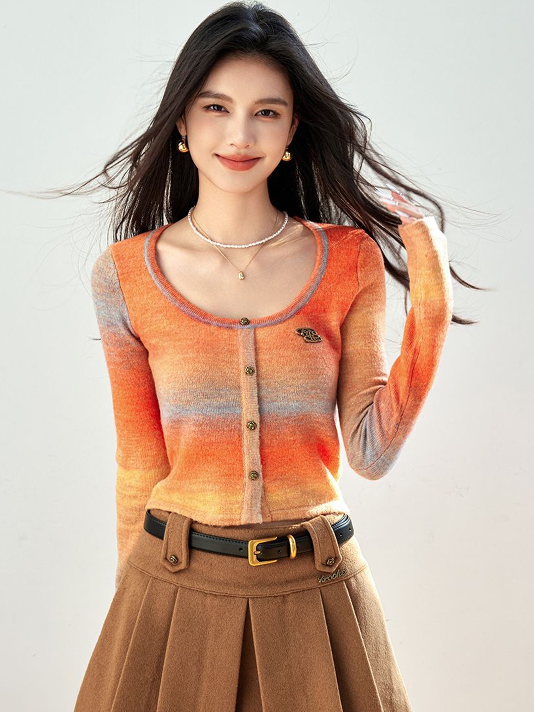 

JC Collection Women Striped Cardigan, Orange