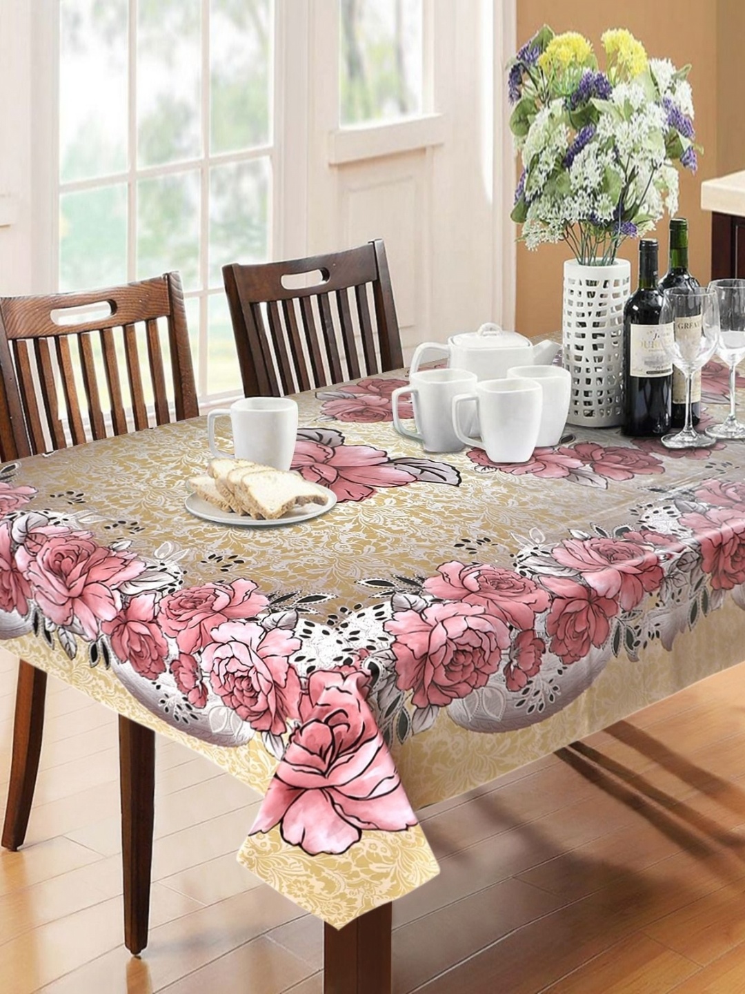 

Dakshya Industries Yellow Floral Waterproof 6-Seater Table Cover