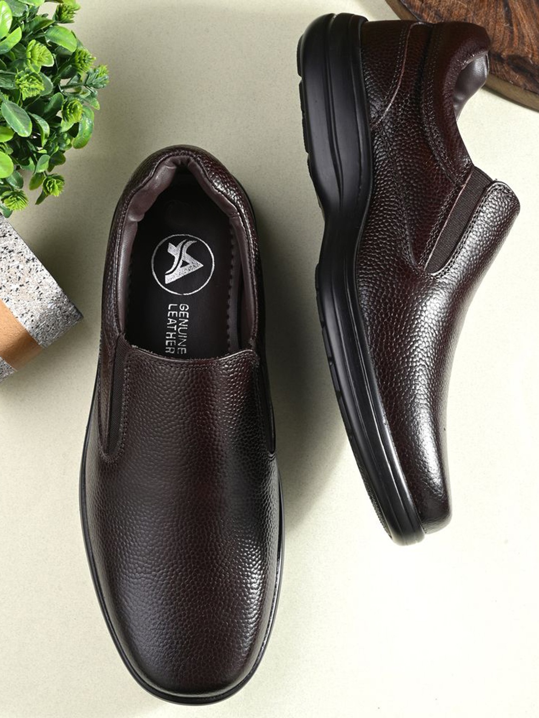 

Auserio Men Leather Formal Slip-Ons, Brown