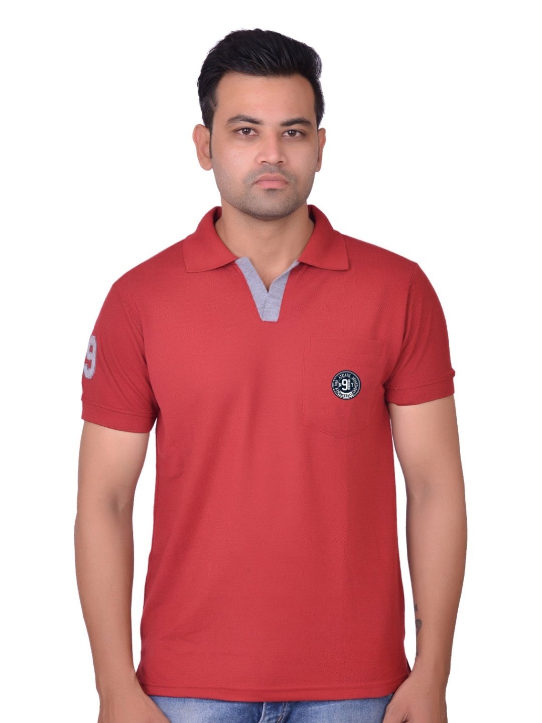 

LA MILANO Men Polo Collar Slim Fit T-shirt, Maroon