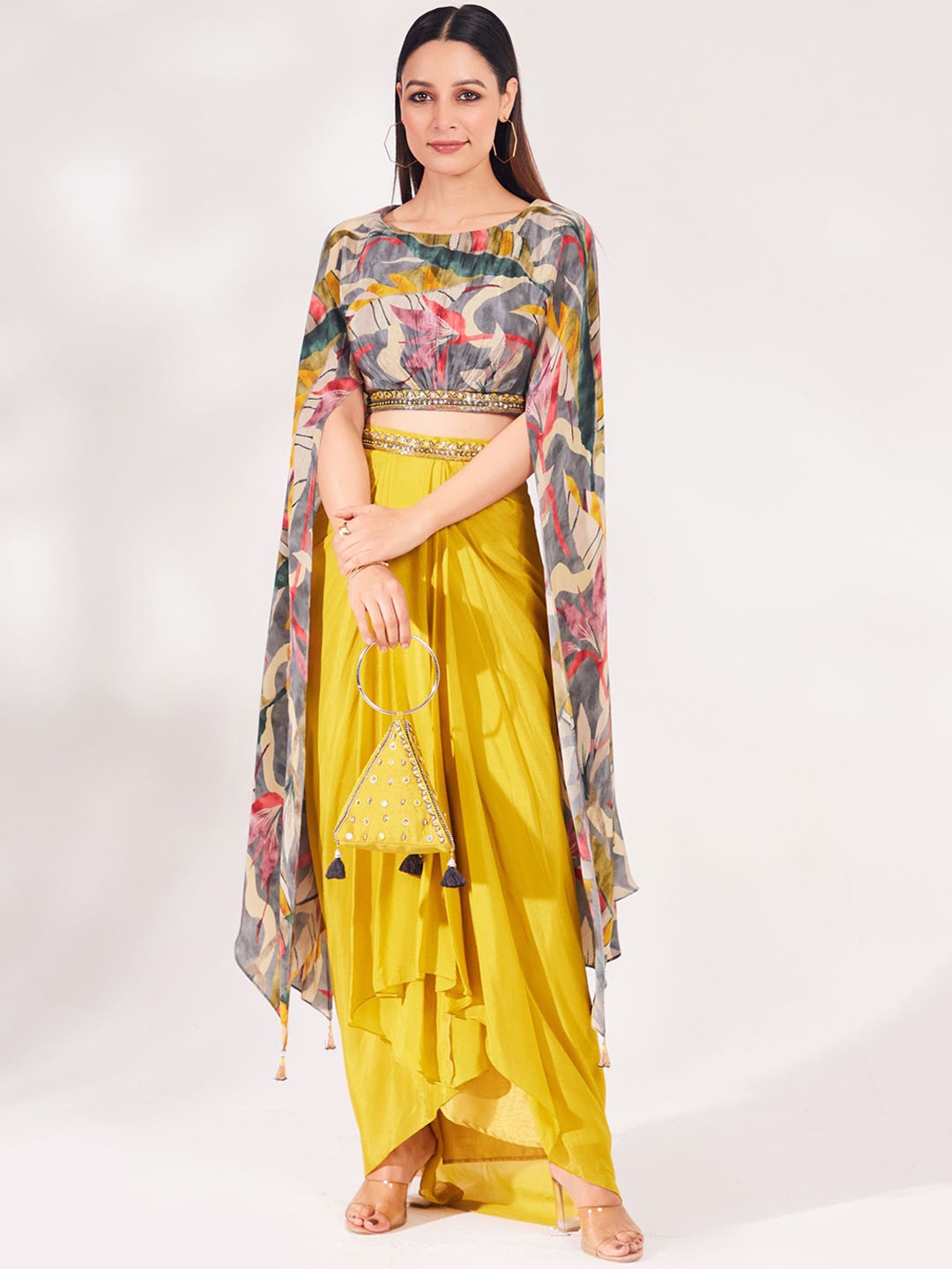 

Chaashni by Maansi & Ketan Printed Top & Skirt, Mustard