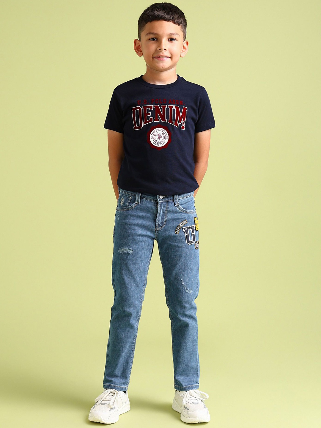 

U.S. Polo Assn. Kids Boys Classic Low Distress Jeans, Blue
