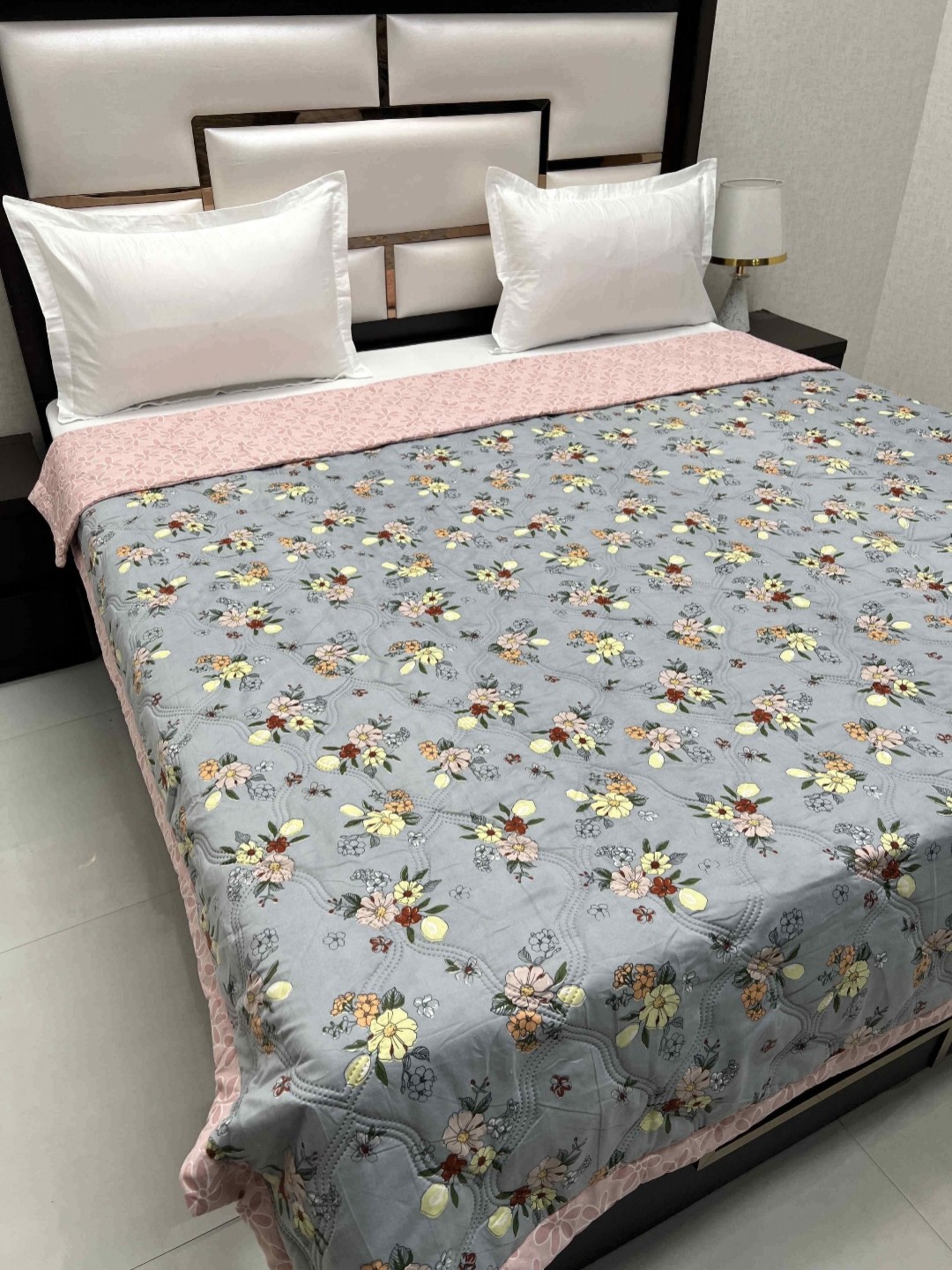 

Pure Decor Doze Blue & Pink Floral 200 GSM AC Room Reversible King Double Bed Comforter
