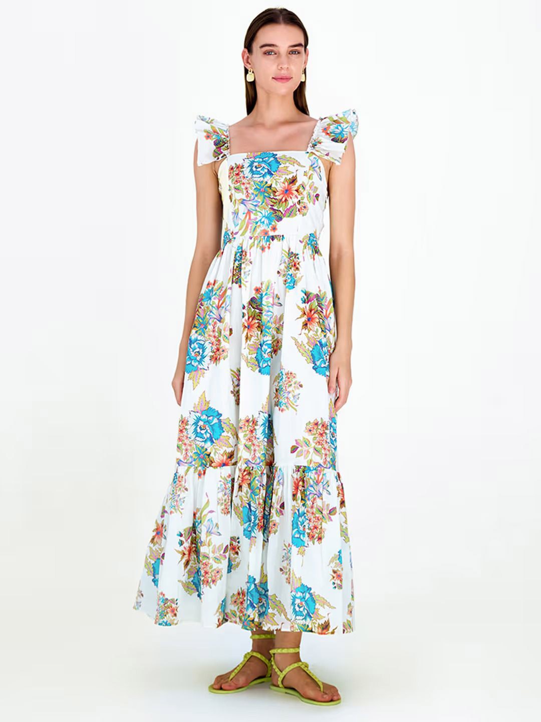 

COVER STORY Floral Print Flutter Sleeve Maxi Dress, Off white