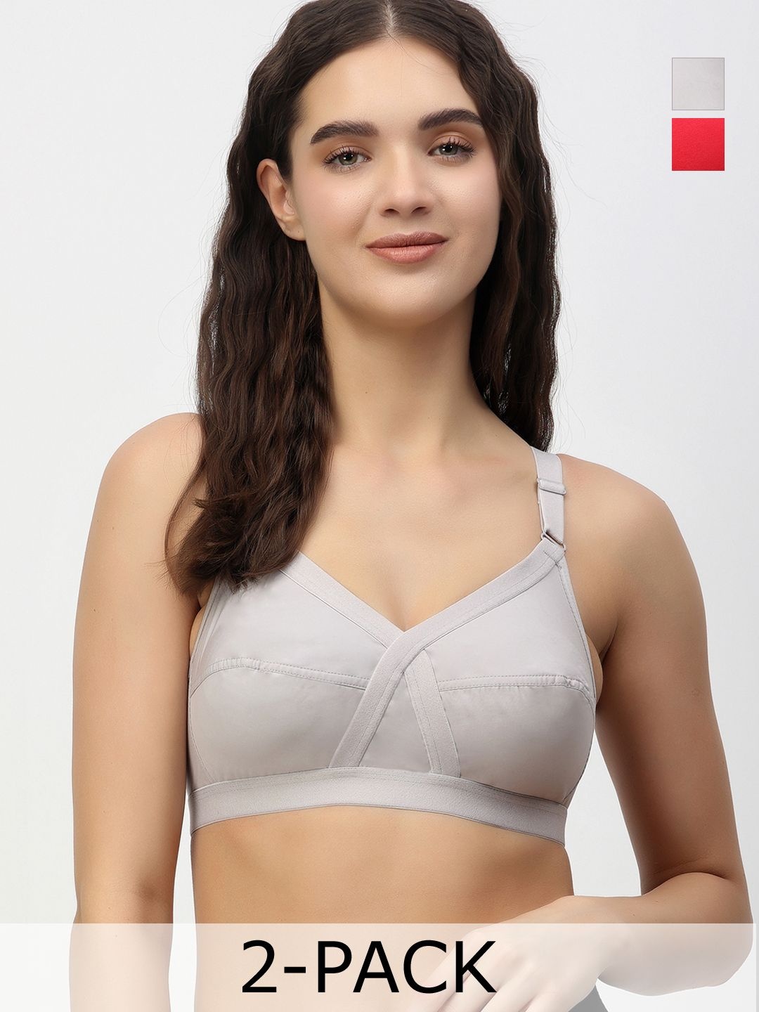 

Floret Pack of 2 Non-Padded Non-Wired Full Coverage Cotton Bras with All Day Comfort, Grey