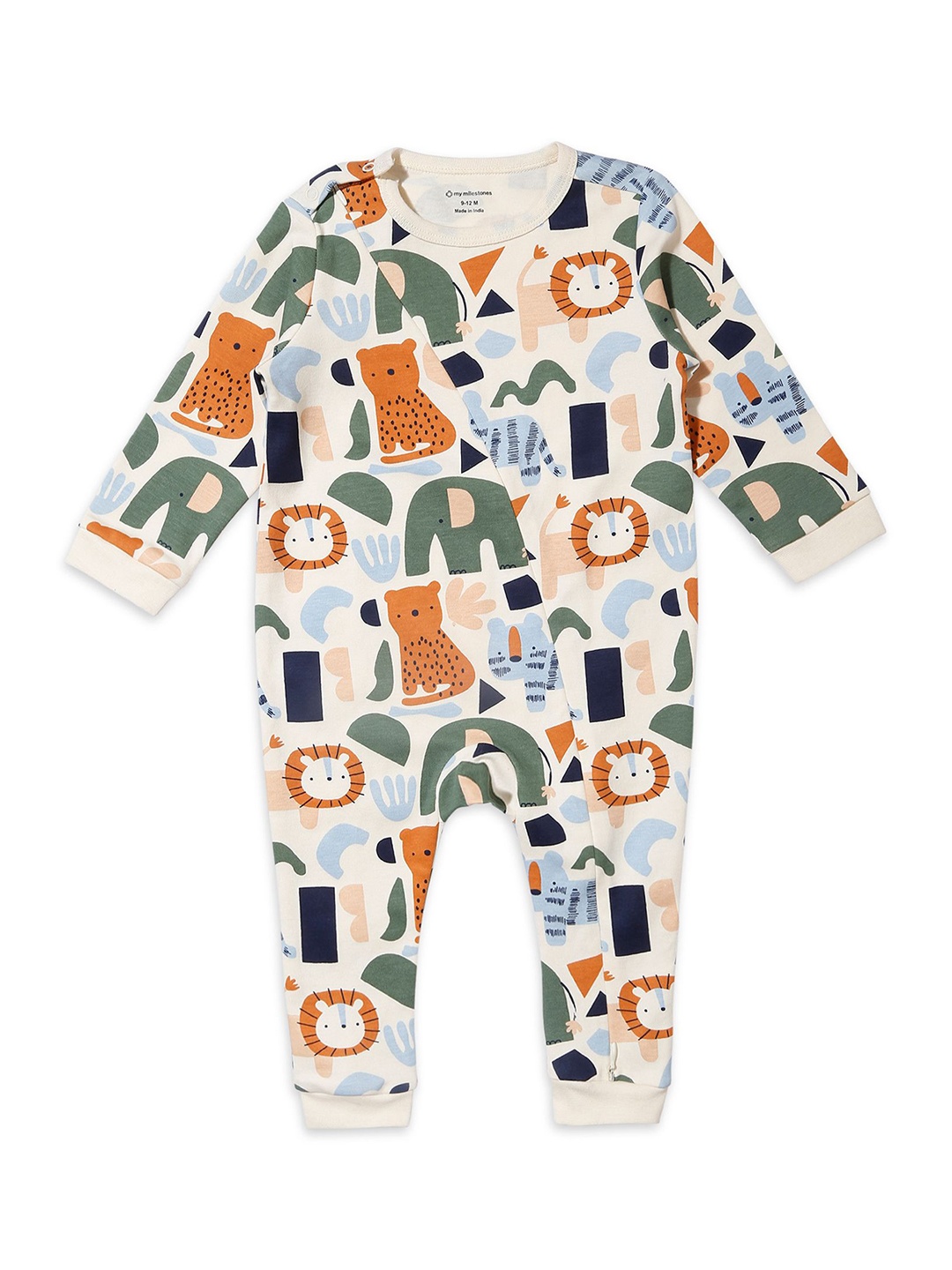 

My Milestones Infant Boys Conversational Printed Pure Cotton Romper, Off white