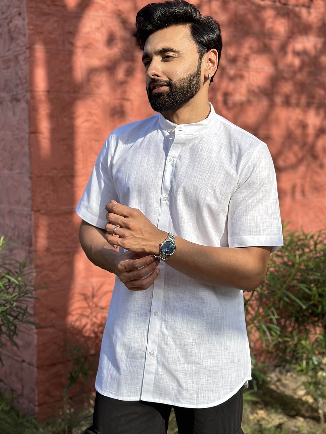 

Ethnic India Mandarin Collar Straight Cotton Short Kurta, White