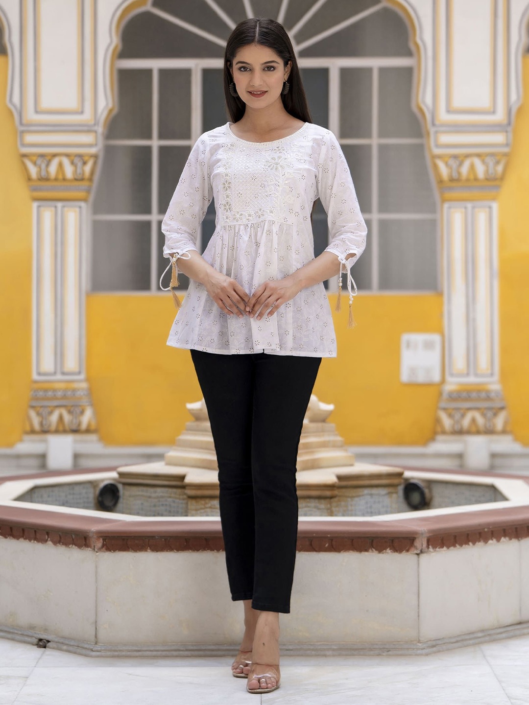 

ANNU PARIDHAN Embroidered Cotton Top, White