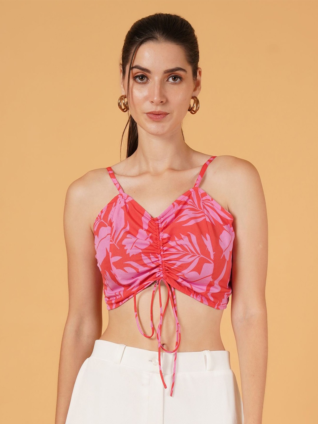 

IX IMPRESSION Print Blouson Crop Top, Pink