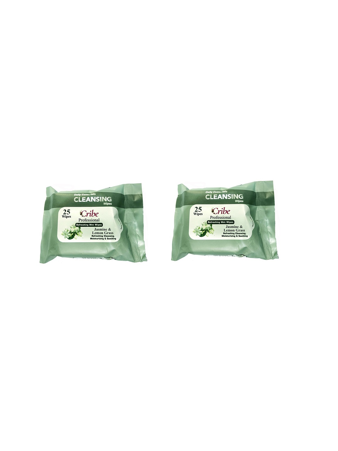 

CRIBE Set Of 4 Jamine & Aloe Vera Wet Cleansing Wipes With Vitamin E- 25 Wipes Each, Green
