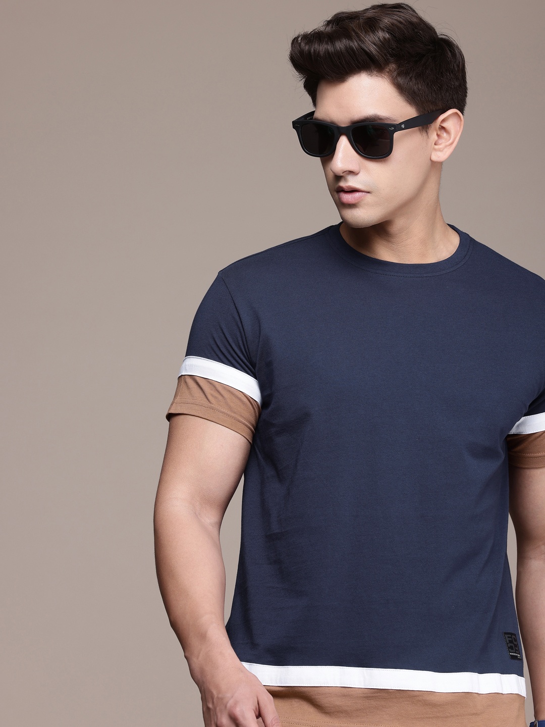 

French Connection Round Neck Pure Cotton T-shirt, Navy blue