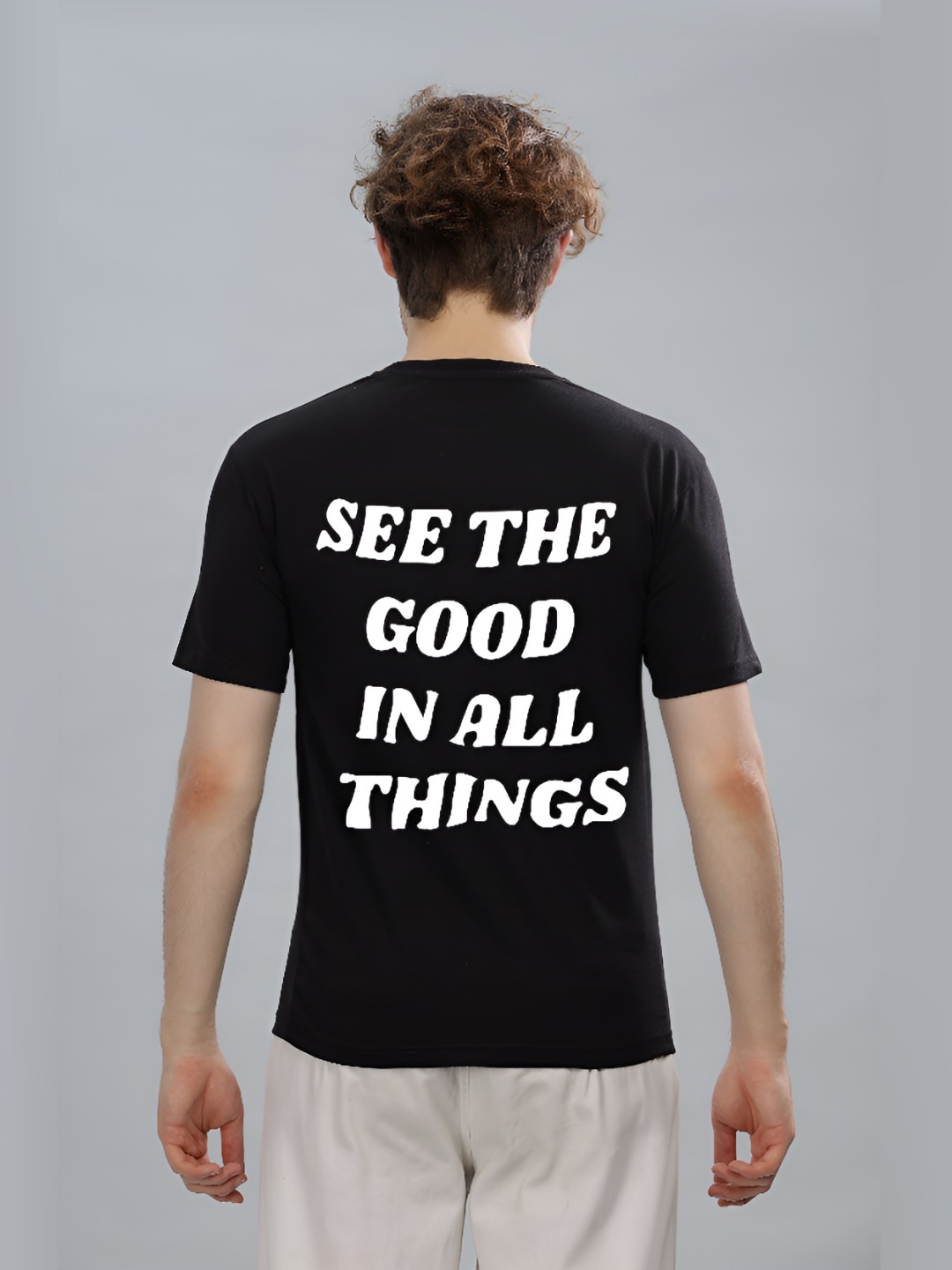 

FALTU.CO Men Typography Printed Round Neck Pure Cotton Oversized T-shirt, Black