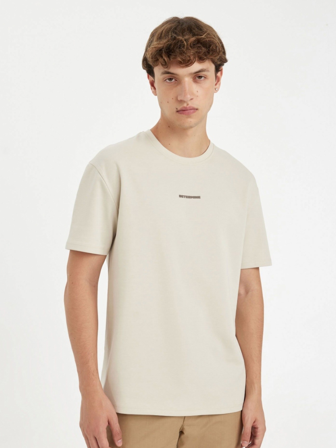 

DeFacto Men Solid Round Neck Cotton T-shirt, Cream