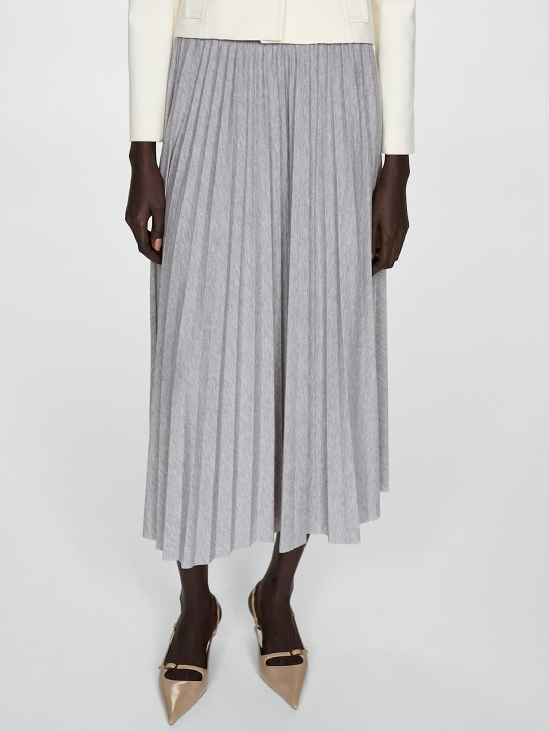 

MANGO Accordion Pleated A-Line Midi Skirt, Grey