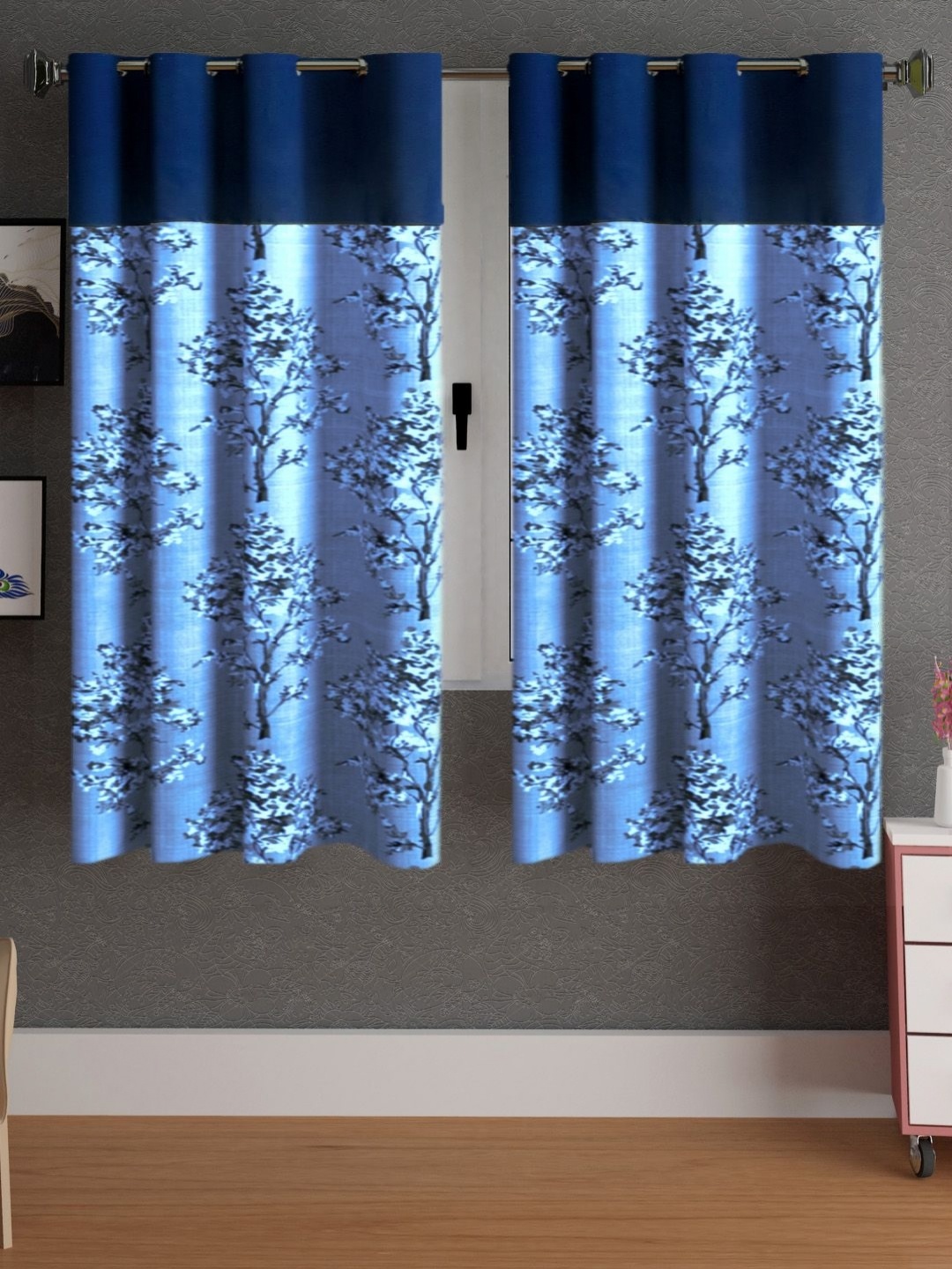 

Lunar Days Blue Set of 2 Floral Room Darkening Window Curtain