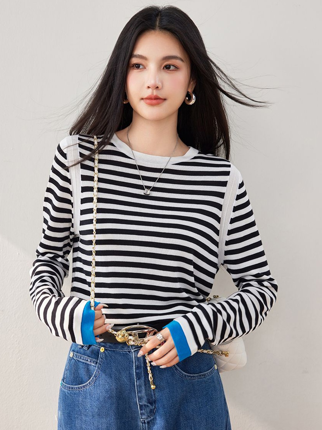 

JC Collection Women Striped Pullover, White