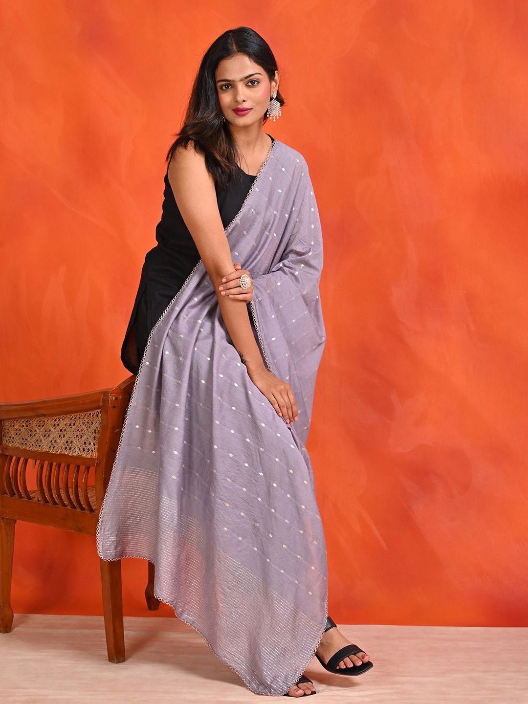 

HELLA FASHIONS Woven Design Dupatta with Zari, Grey