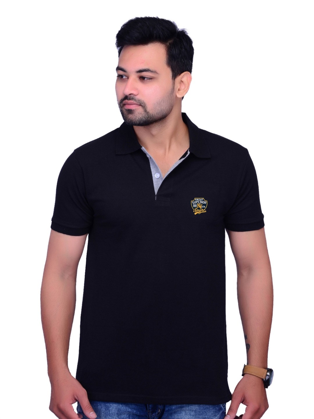 

LA MILANO Men Polo Collar Slim Fit T-shirt, Black