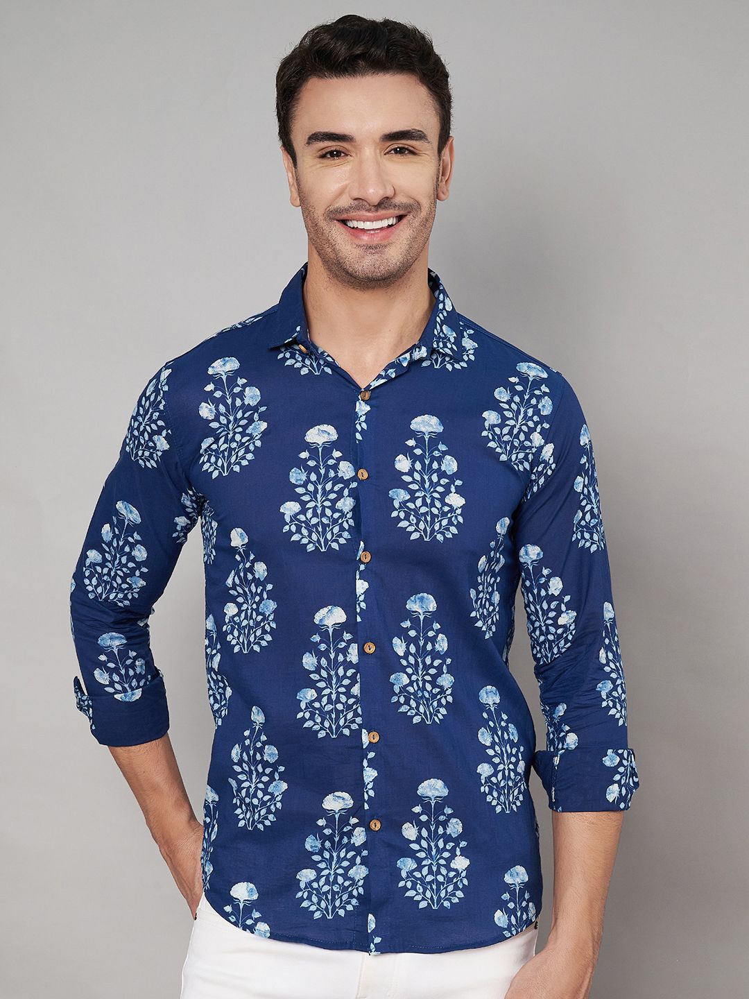 

COTLAND FASHION Men Classic Floral Opaque Printed Casual Shirt, Blue