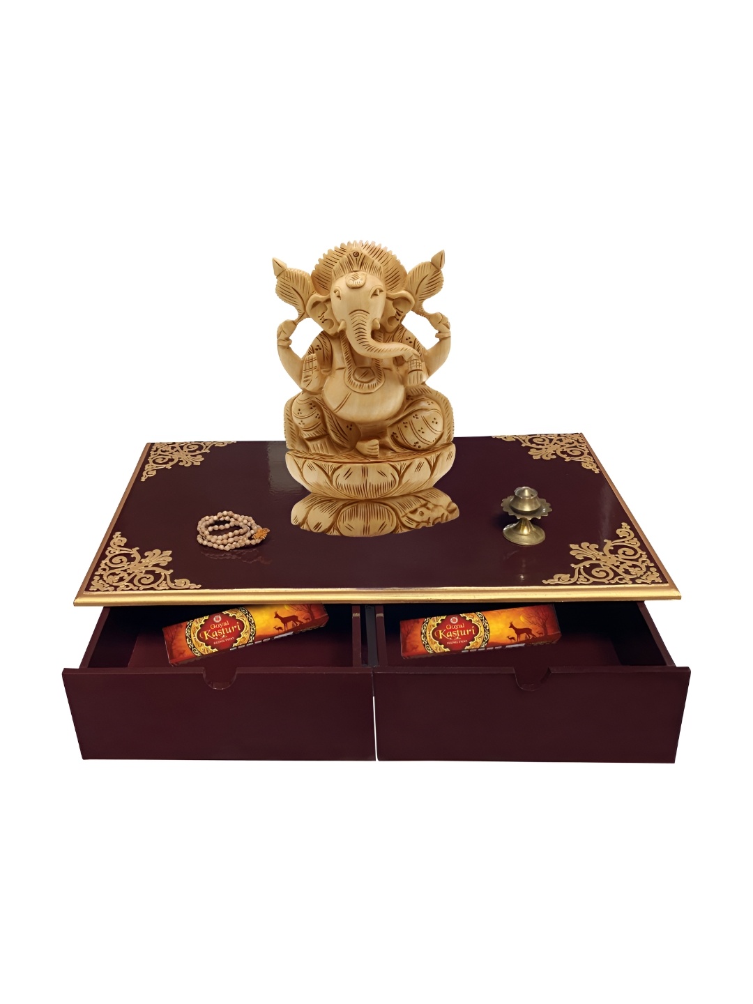 

Lal Haveli Brown & Gold-Toned Floral Printed Wooden Chowkie Pooja Sitting Stool