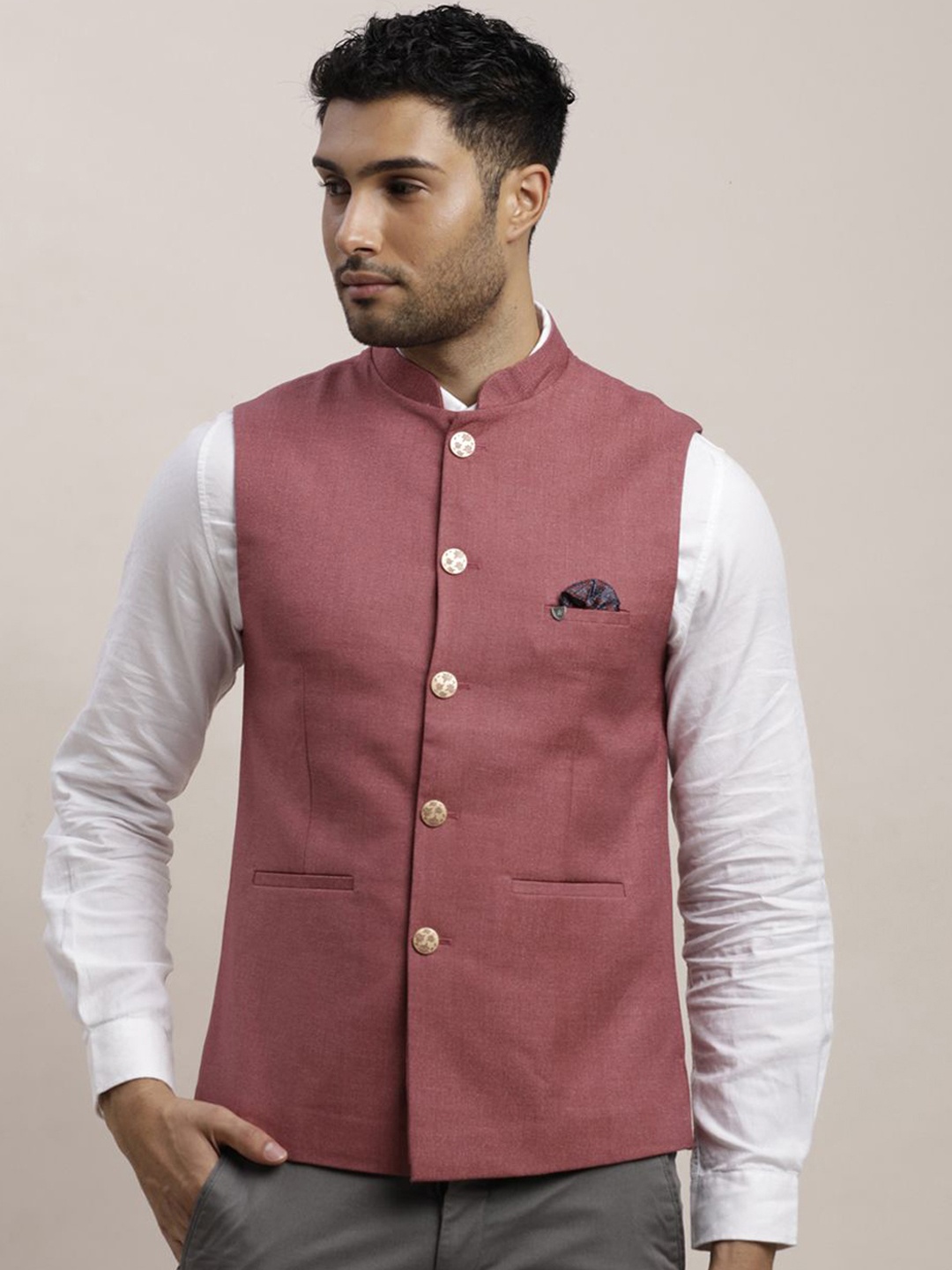 

Turtle Woven Nehru Jackets, Pink