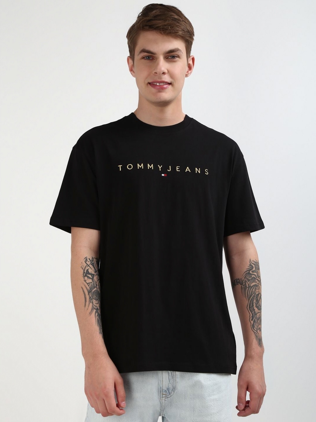 

Tommy Hilfiger Men Typography Printed Round Neck Pure Cotton T-shirt, Black