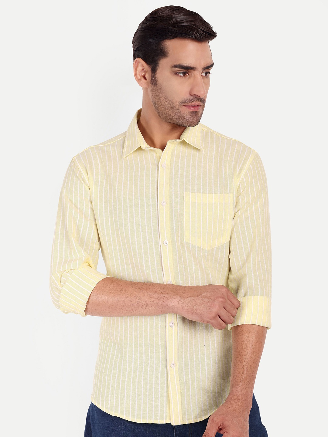 

LIFE ROADS Men Comfort Opaque Striped Casual Shirt, Yellow