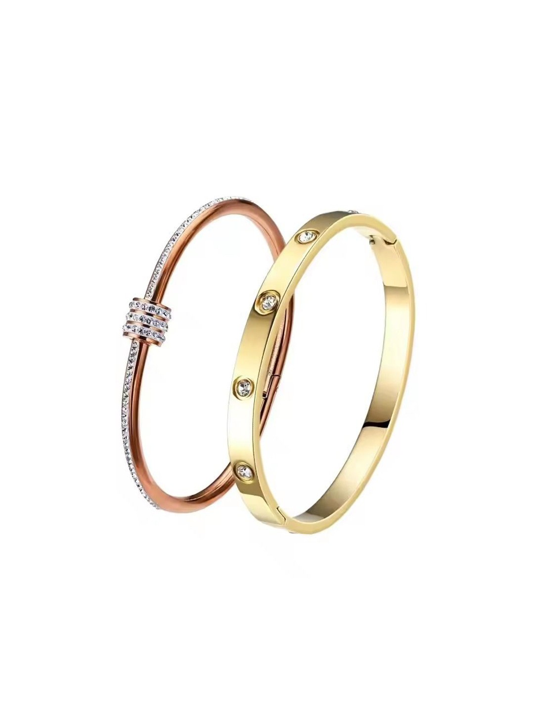 

MEENAZ Set Of 2 Gold-Plated Stainless Steel Anti Tarnish Stone Studded Kada Bracelets