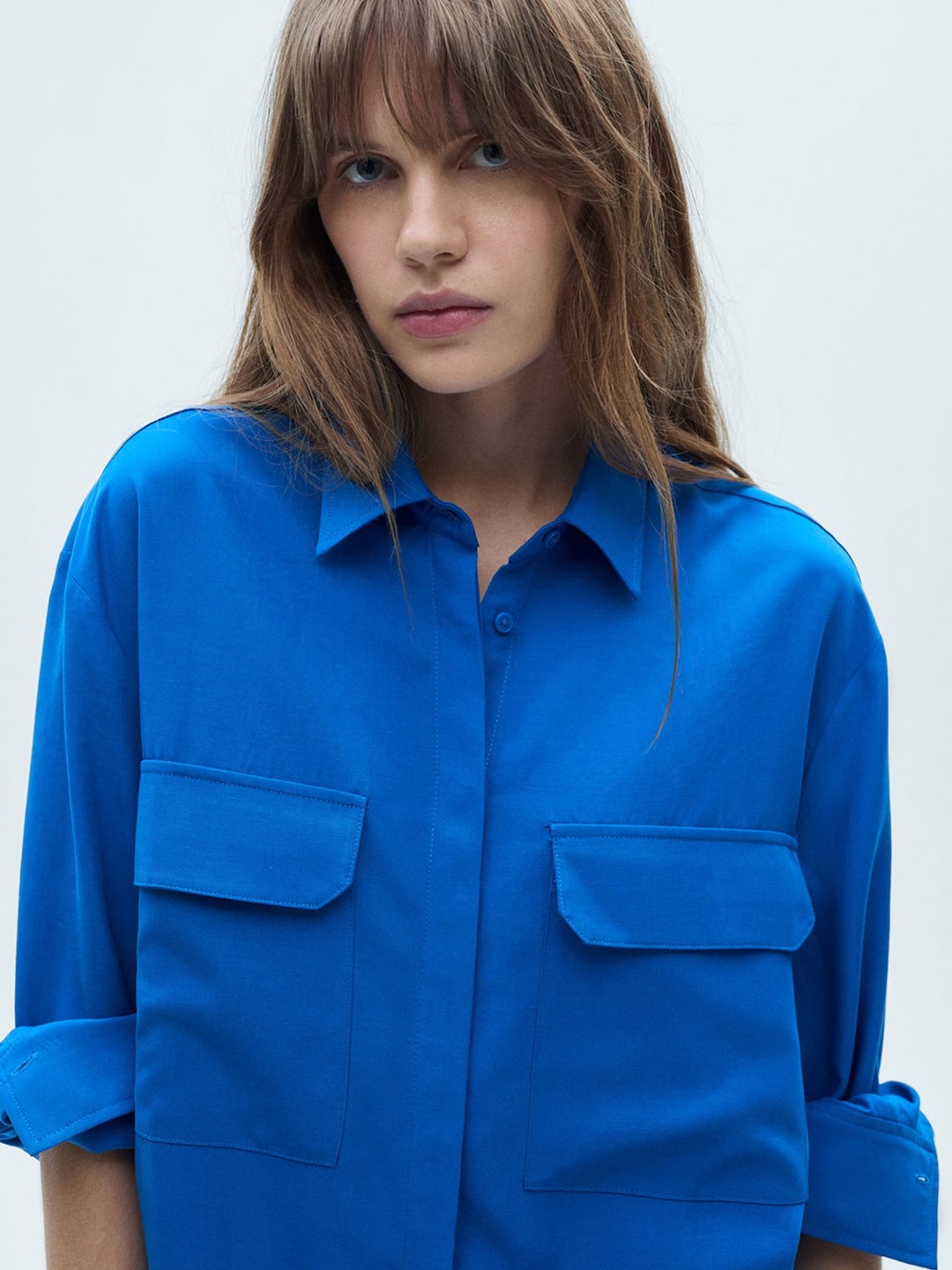 

MANGO Flap Pockets Oversize Shirt, Blue