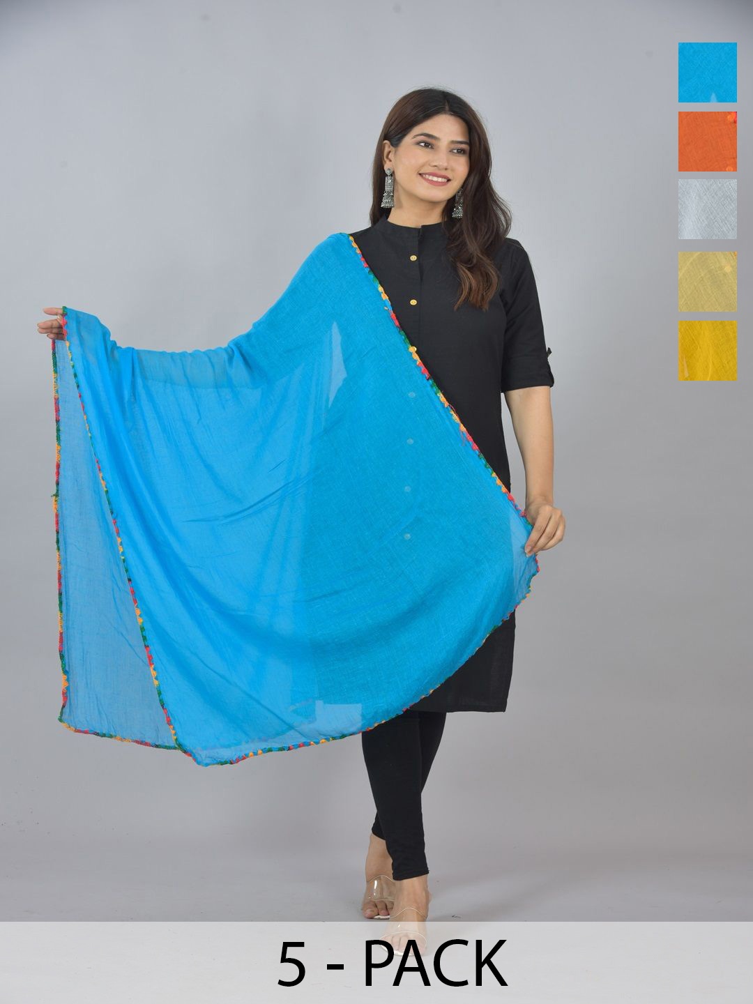 

LA FEMINAE Pack Of 7 Pure Cotton Dupatta, Blue