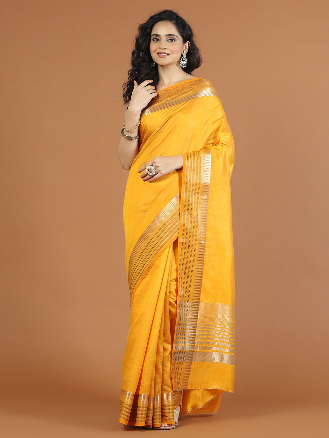 

Meena Bazaar Zari Art Silk Saree, Yellow