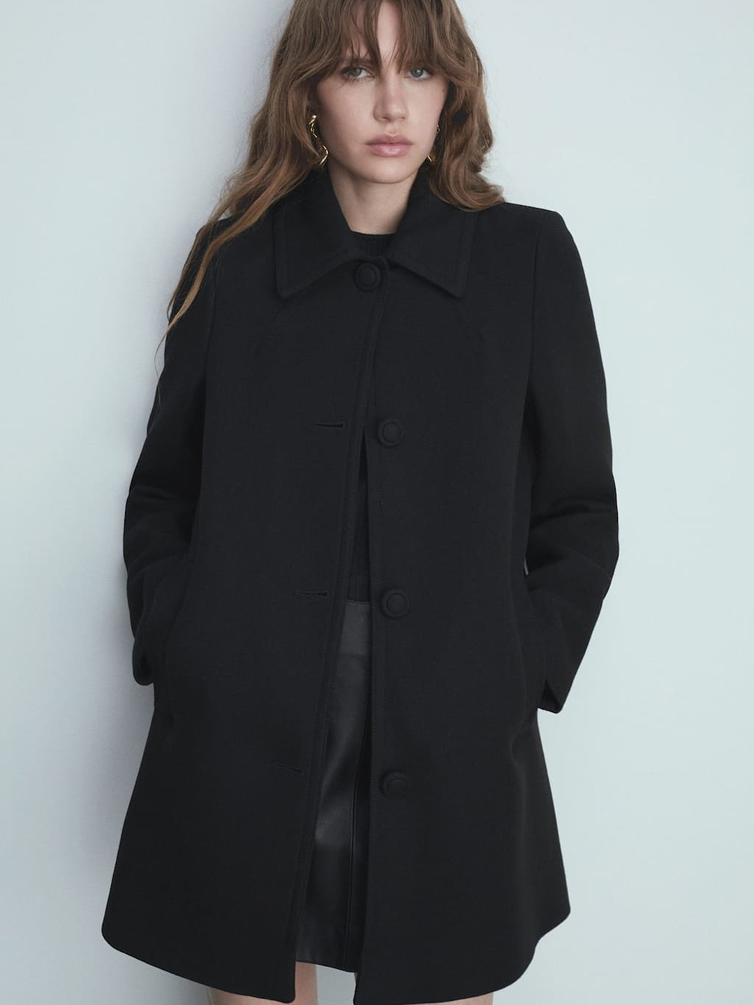 

MANGO Straight Fit Overcoat, Black