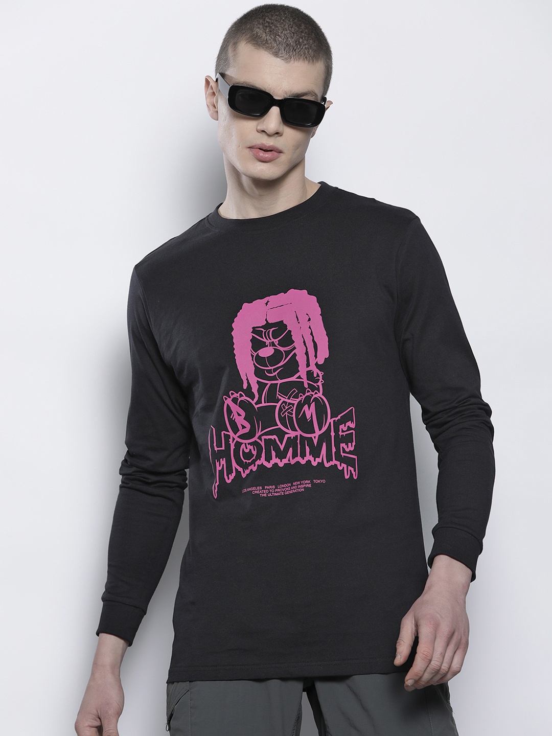 

boohooMAN Printed Pure Cotton T-shirt, Black