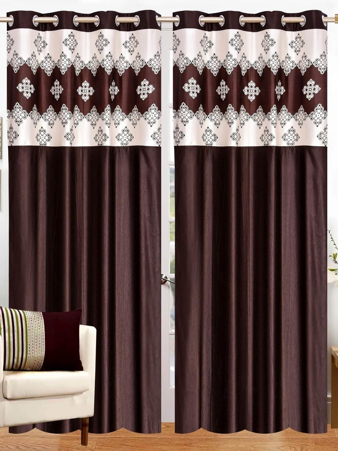 

Lunar Days Brown Set of 2 Floral Room Darkening Door Curtain