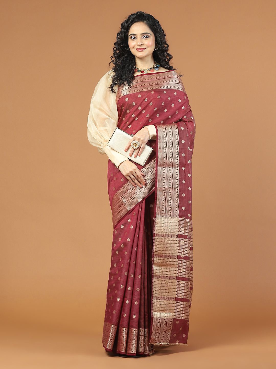 

Meena Bazaar Ethnic Motifs Zari Art Silk Saree, Maroon