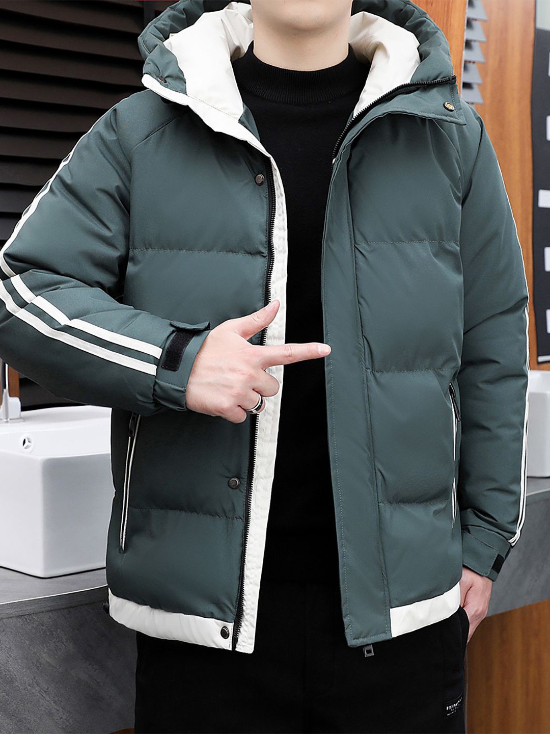

StyleCast x Revolte Men Open Front Jacket, Green