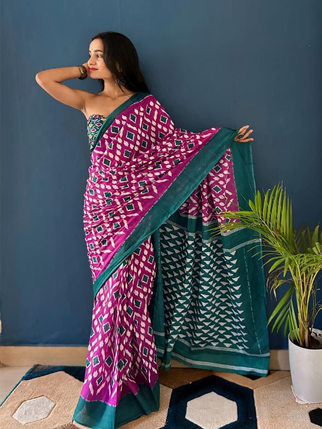 

Anouk Pure Cotton Bagh Saree, Purple