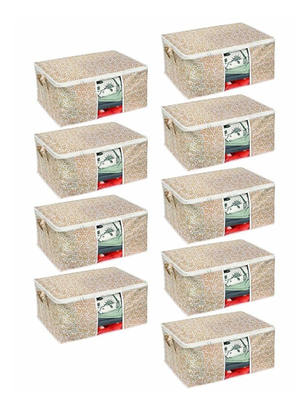 

prettykrafts Gold-Toned & WHite 9 Pieces Printed Reusable Multi-Utility Organisers