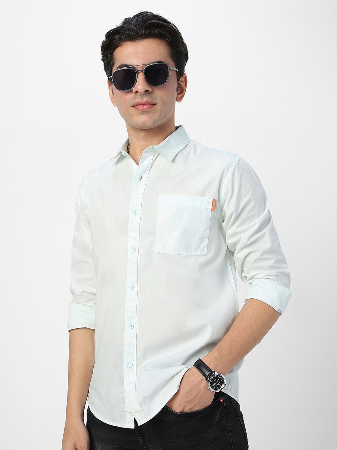 

Urbano Fashion Men Spread Collar Solid Cotton Casual Shirt, White