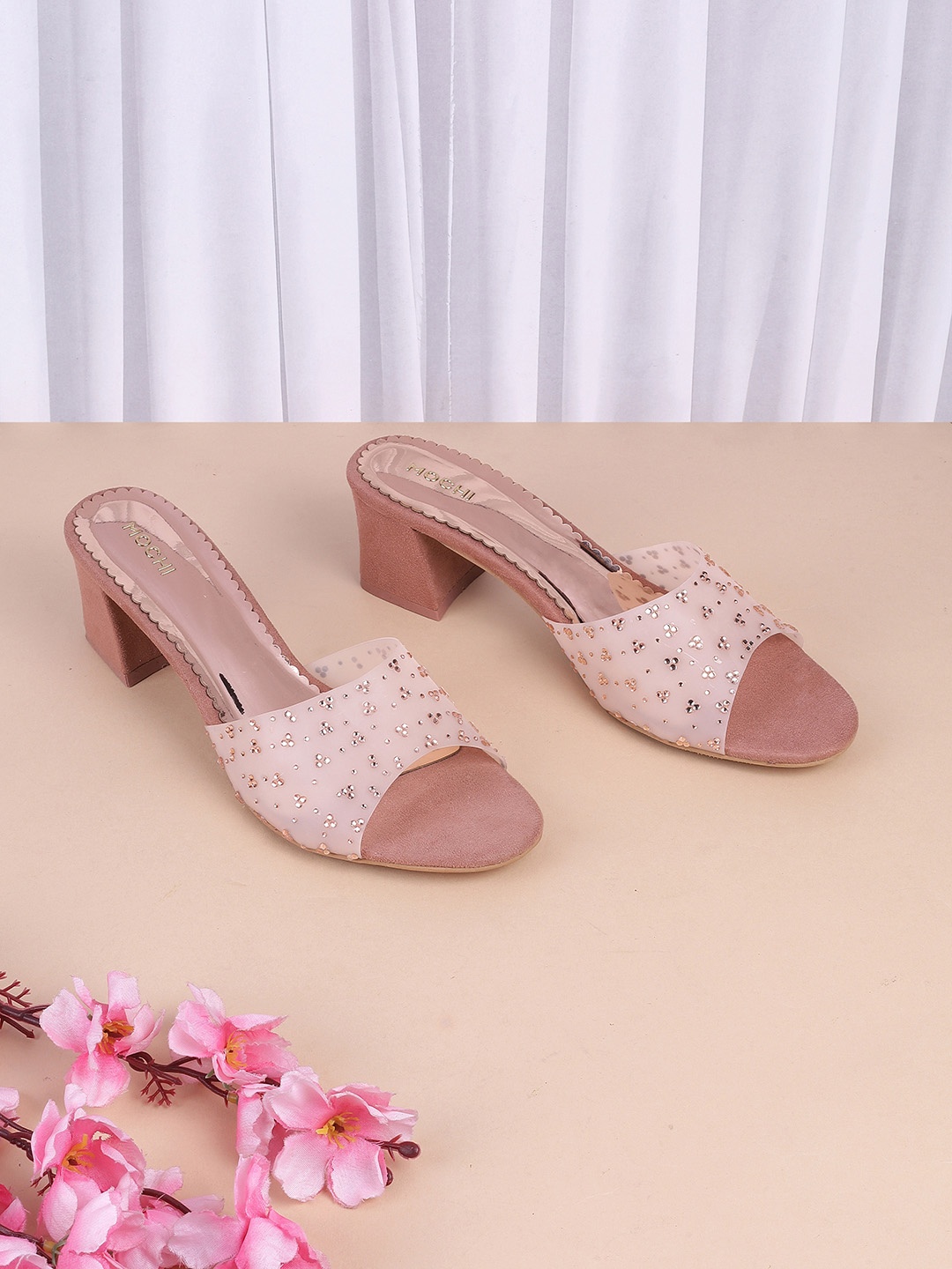 

Mochi Textured Block Mules, Peach