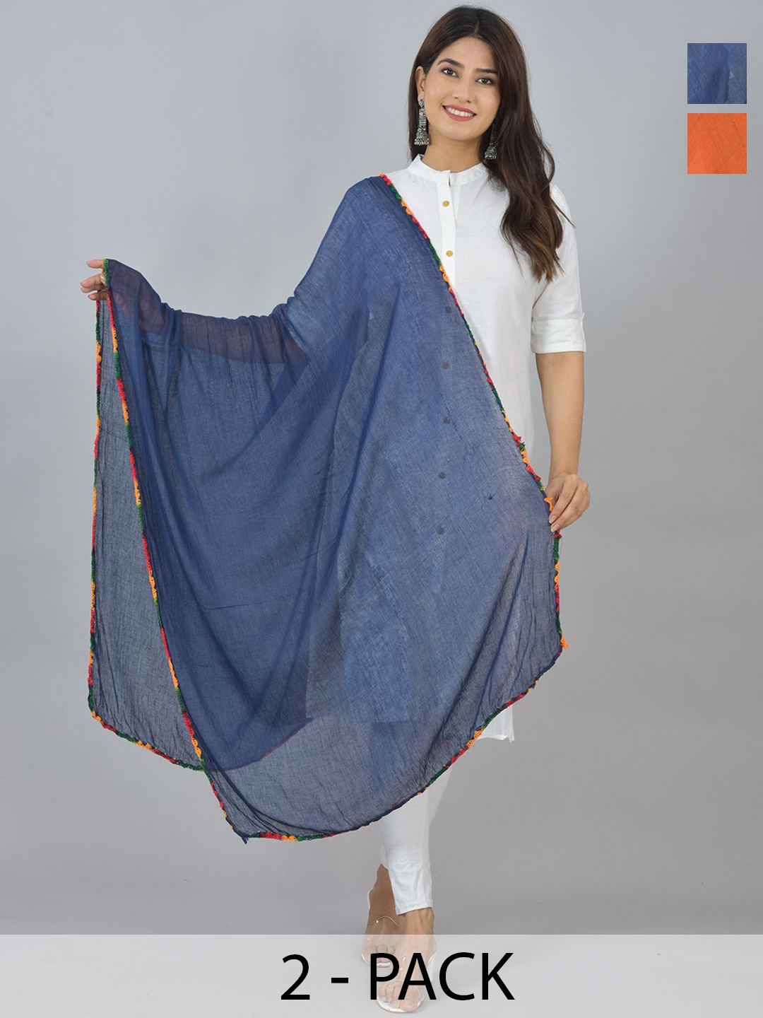 

LA FEMINAE Pack of 2 Pure Cotton Dupatta, Navy blue
