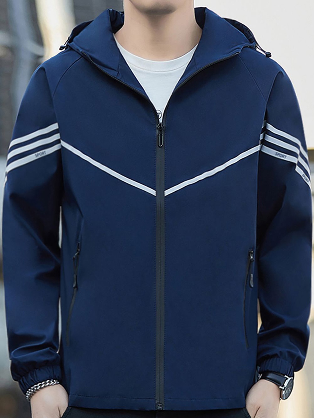 

StyleCast x Revolte Men Hooded Bomber Jacket, Navy blue